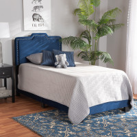 Baxton Studio CF9210C-Navy Blue Velvet-Twin Baxton Studio Benjen Modern and Contemporary Glam Navy Blue Velvet Fabric Upholstered Twin Size Panel Bed